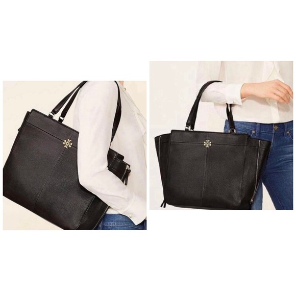 Tory Burch Ivy Side Zip Black Pebbled Leather Shoulder Tote Bag - Picture 2 of 13